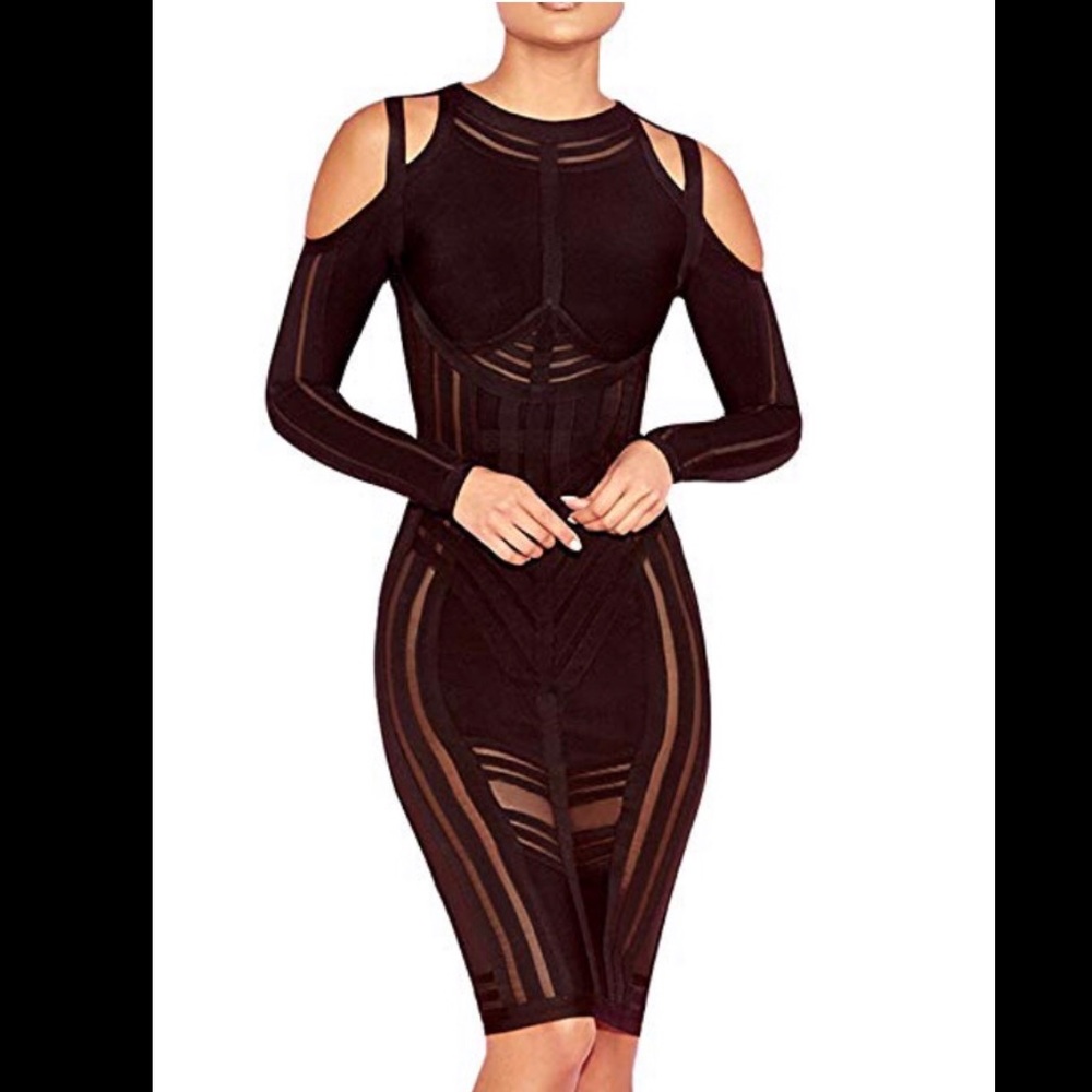 Black mesh bandage dress